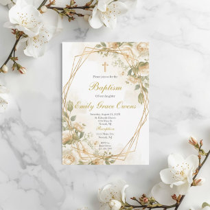 Invitation Baptême de verdure florale blanche