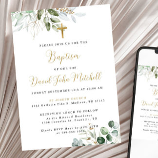 Invitation Baptême de verdure Modèle d'invitation, Vert & Or