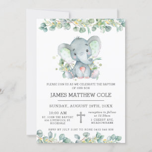 Invitation Baptême d'éléphant vert mignon Christening