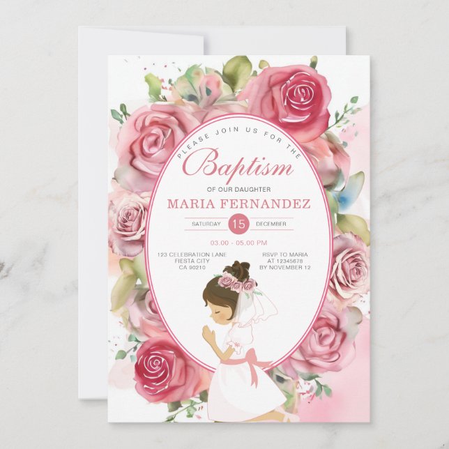 Invitation Baptême des filles roses (Devant)