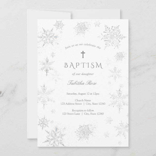 Invitation Baptême des flocons d'argent (Devant)