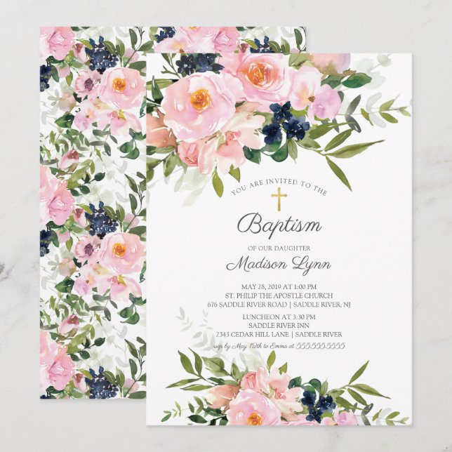 Invitation Baptême des Roses et des pivoines (Devant / Derrière)