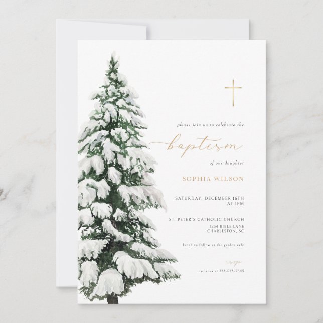Invitation Baptême d'hiver Noël (Devant)