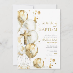 Invitation Baptême d'or & 1er anniversaire Invitation, garçon