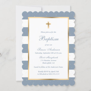 Invitation Baptême d'or blanc bleu sur mesure