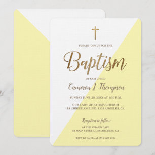 Invitation Baptême d'or blanc jaune moderne