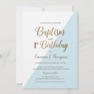 Invitation Baptême d'or bleu simple 1er anniversaire Invitati