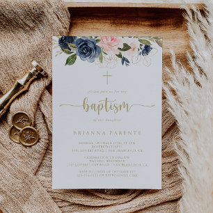 Invitation Baptême d'or floral de la marine