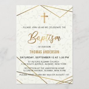 Invitation Baptême d'or Vintage classique