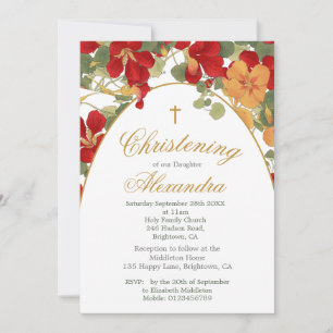 Invitation Baptême du baptême du baptême brûlé Orange Fleurs 