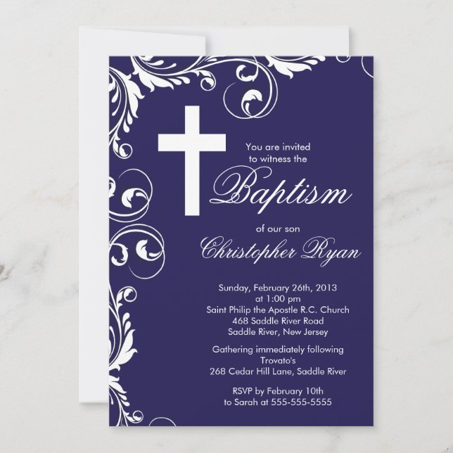 Invitation Baptême du bébé de la Croix Élégante (Devant)
