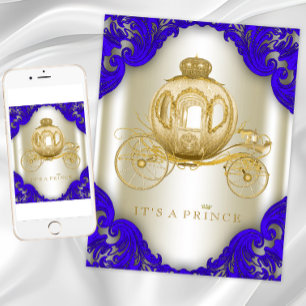 Invitation Baptême du bébé prince au bleu royal et or