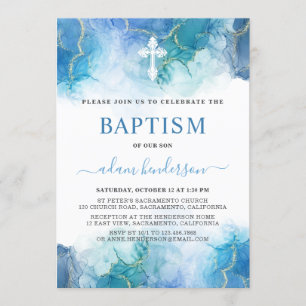 Invitation Baptême du Garçon de l'Aquarelle bleu moderne
