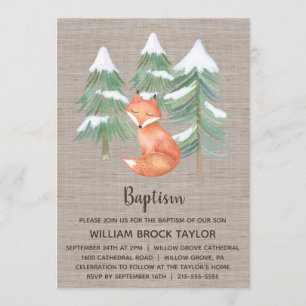 Invitation Baptême du renard forestier d'hiver