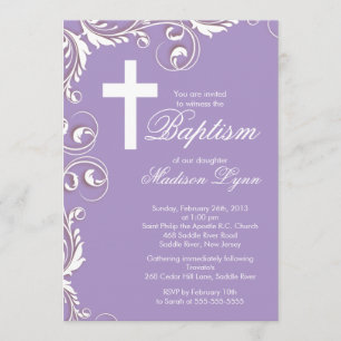 Invitation Baptême d'une fille de la Croix élégante