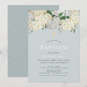 Invitation Baptême Dusty Blue & White Hydrangea
