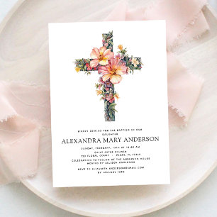 Invitation Baptême Dusty Rose Vert Eucalyptus