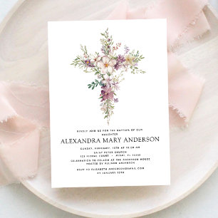 Invitation Baptême Dusty Rose Vert Eucalyptus