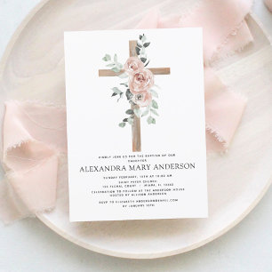 Invitation Baptême Dusty Rose Vert Eucalyptus