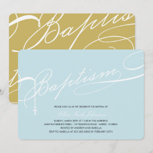 Invitation Baptême écrit Rosary Cross Blue Religieux