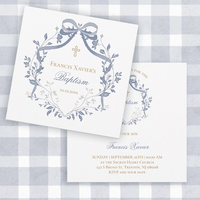 Invitation Baptême élégant arc bleu (Créateur téléchargé)