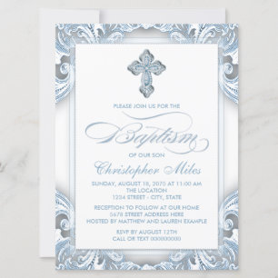 Invitation Baptême élégant bleu argenté