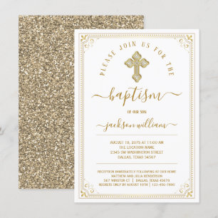 Invitation Baptême élégant et neutre en or