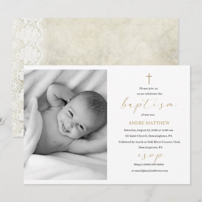 Invitation Baptême élégant Événement religieux photo personna (Devant / Derrière)