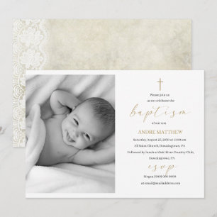 Invitation Baptême élégant Événement religieux photo personna