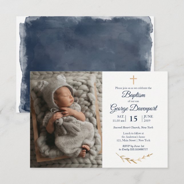 Invitation Baptême élégant Événement religieux photo personna (Devant / Derrière)