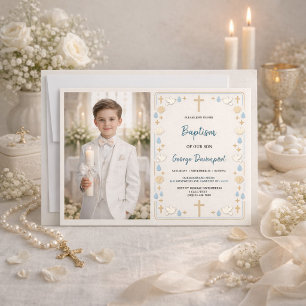 Invitation Baptême Élégant   Fête de Baptême Religieux pour E