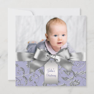 Invitation Baptême élégant lavande violet et gris