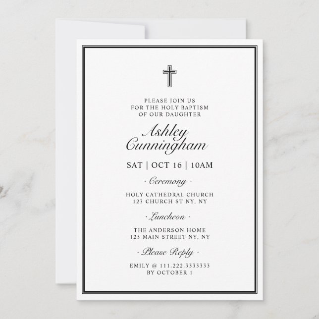 Invitation Baptême Elégant Moderne Cross QR Code (Devant)