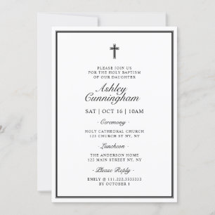Invitation Baptême Elégant Moderne Cross QR Code
