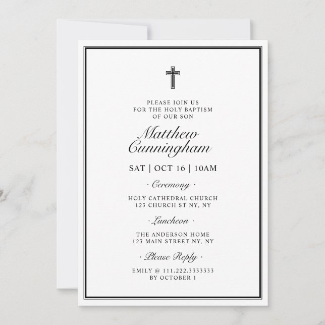 Invitation Baptême Elégant Moderne Cross QR Code (Devant)