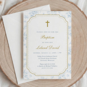 Invitation Baptême élégant vintage bleu Toile pour bébé garço
