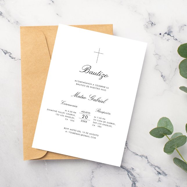 Invitation Baptême en espagnol Elegante Invitación de Bautizo (Créateur téléchargé)