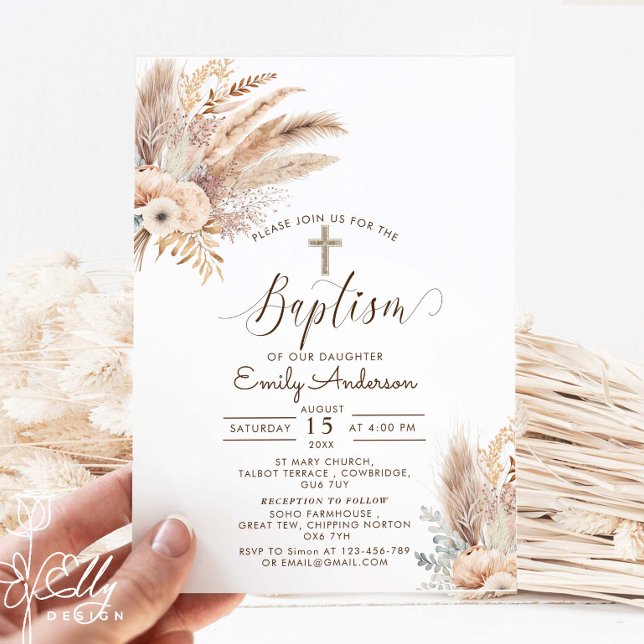 Invitation Baptême en herbe de la Pampa de Bohême Christening (Créateur téléchargé)