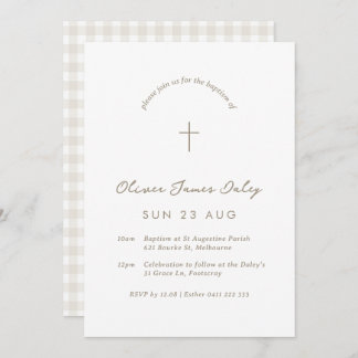 Invitation Baptême En vichy blanc Christening Cross Invitatio