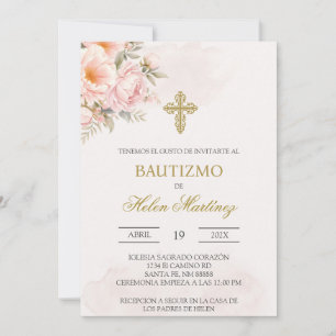 Invitation Baptême espagnol fleuri coloré