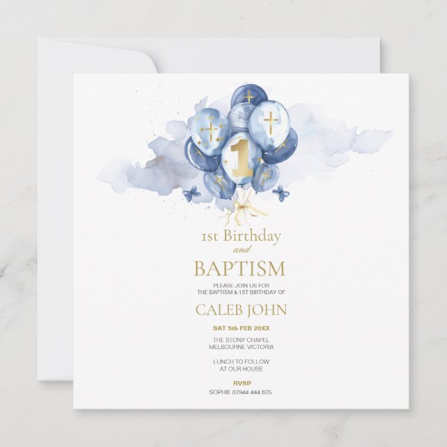 Invitation Baptême et 1er anniversaire Marine & Gold Invitati (Devant)