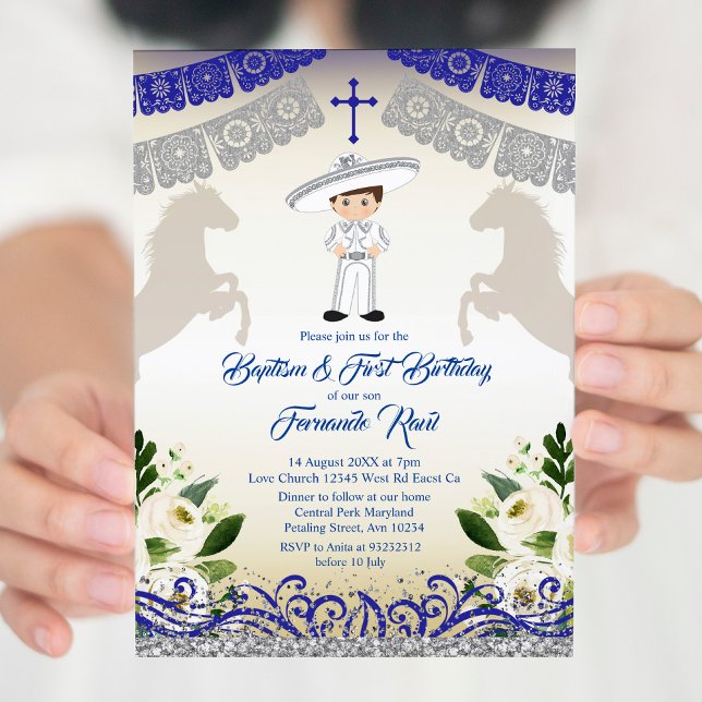 Invitation Baptême et anniversaire des garçons bleus de la ma (Créateur téléchargé)