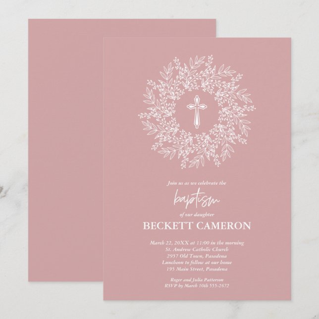 Invitation Baptême et baptême religieux moderne (Devant / Derrière)