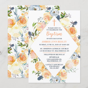 Invitation Baptême et brunch pour bébé Rose et chardon