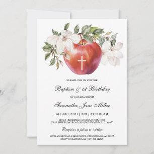 Invitation Baptême et modèle de pomme pour premier anniversai