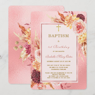 Invitation Baptême et premier anniversaire Rose Gold