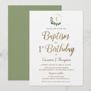 Invitation Baptême et première Croix d'or Wreath