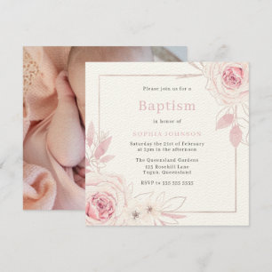 Invitation Baptême Fille Bébé rose rose rose rose V2