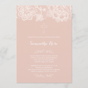 Invitation Baptême Fille Dentelle rose