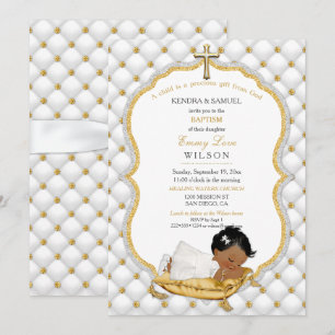 Invitation Baptême Fille Ethnique Christening Croix en Or